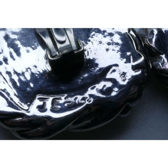 Big Bold Two Tone Sterling Silver Electroform Earrings Signed JE and Marked 925 - Picture 10 of 11